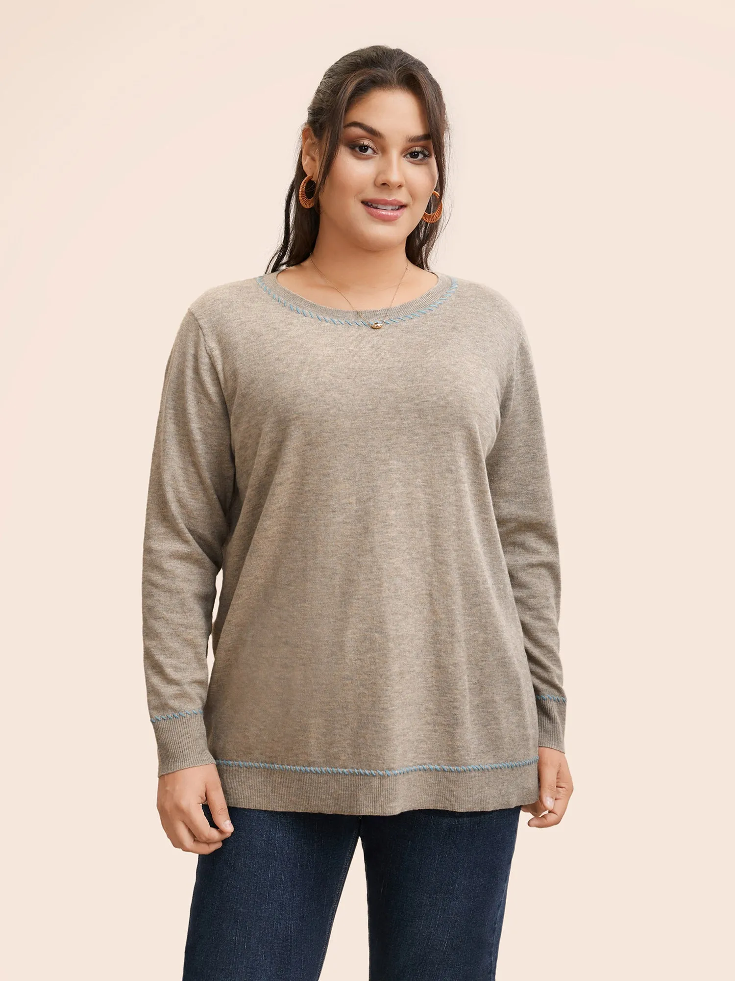 Anti-Pilling Round Neck Contrast Trim Pullover sold by Bloomchic product image thumbnail 4