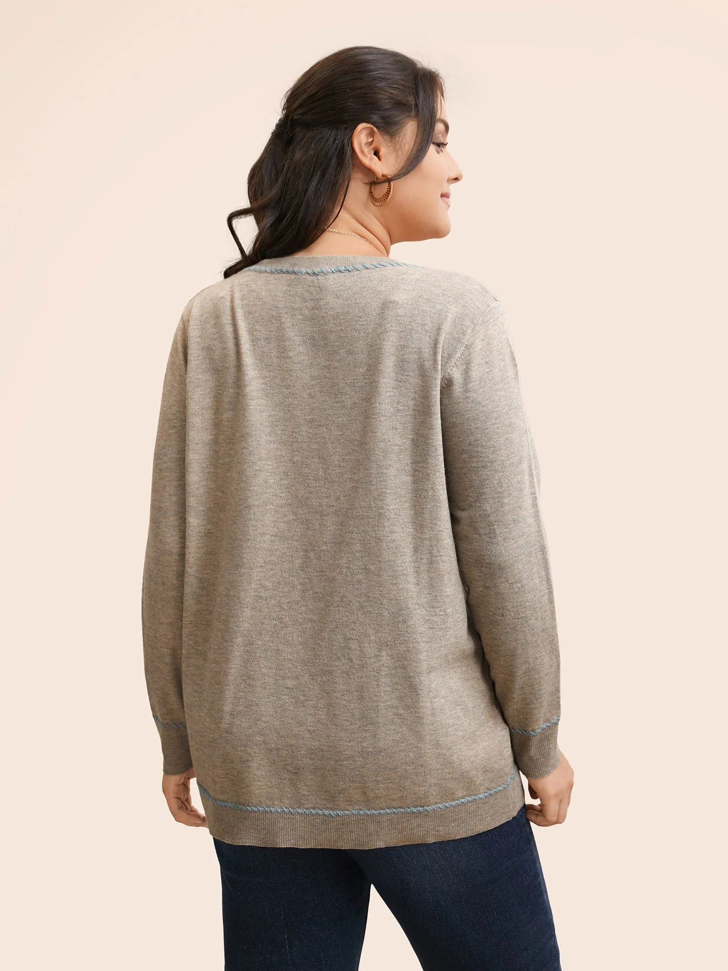 Anti-Pilling Round Neck Contrast Trim Pullover sold by Bloomchic product image thumbnail 2