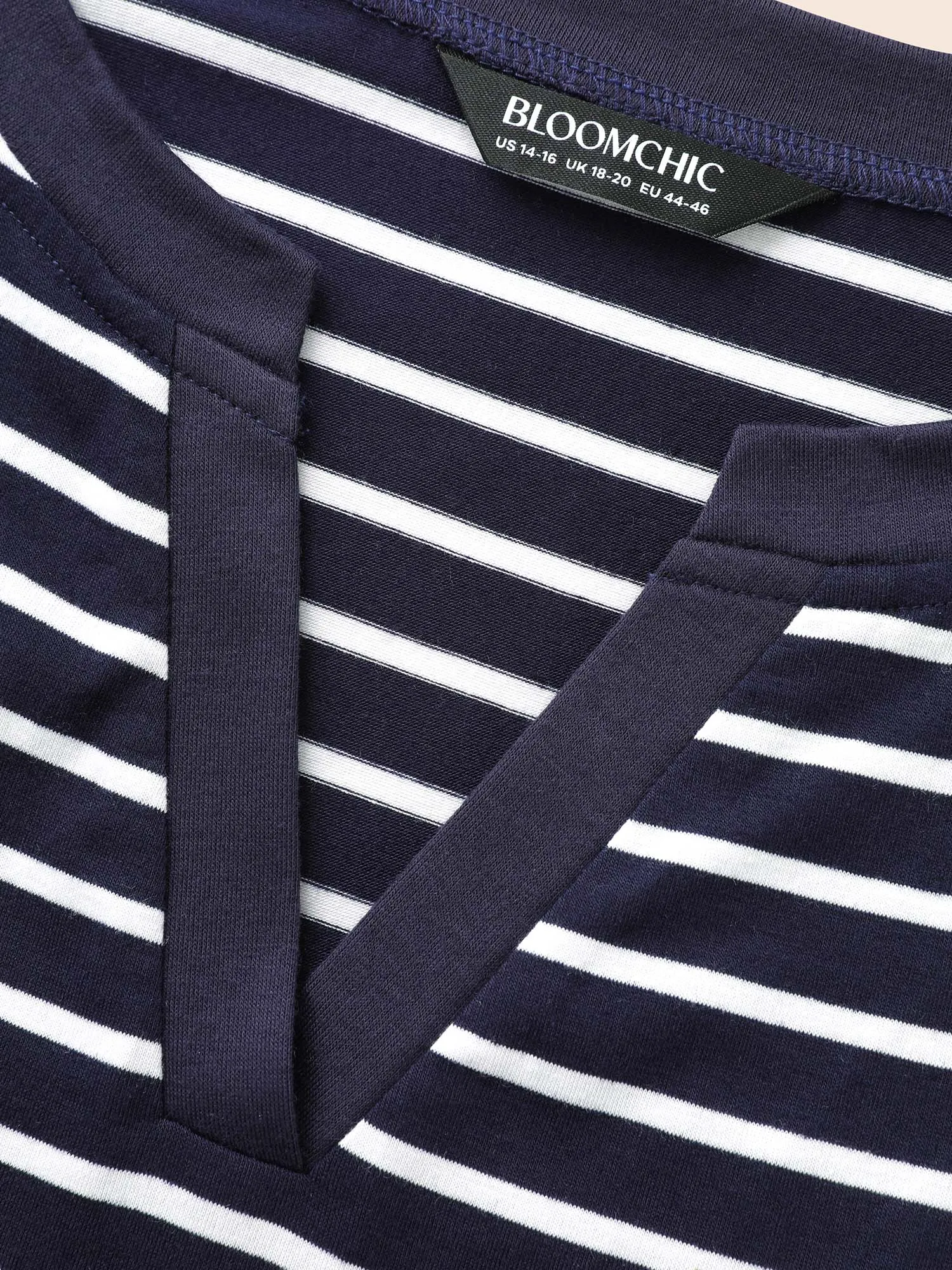 Striped Notched Patchwork Stretch T-shirt sold by Bloomchic product image thumbnail 5