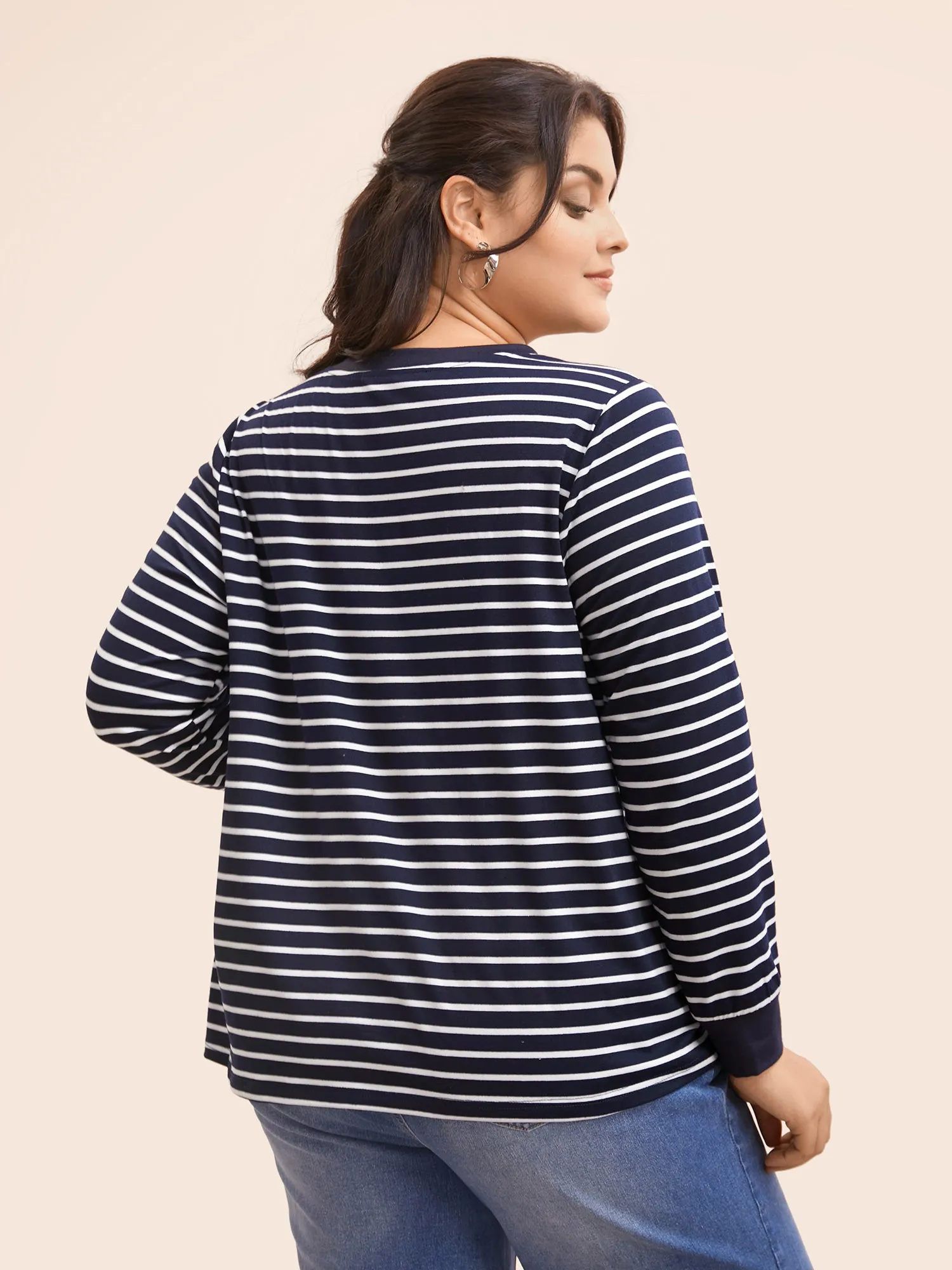 Striped Notched Patchwork Stretch T-shirt sold by Bloomchic product image thumbnail 2