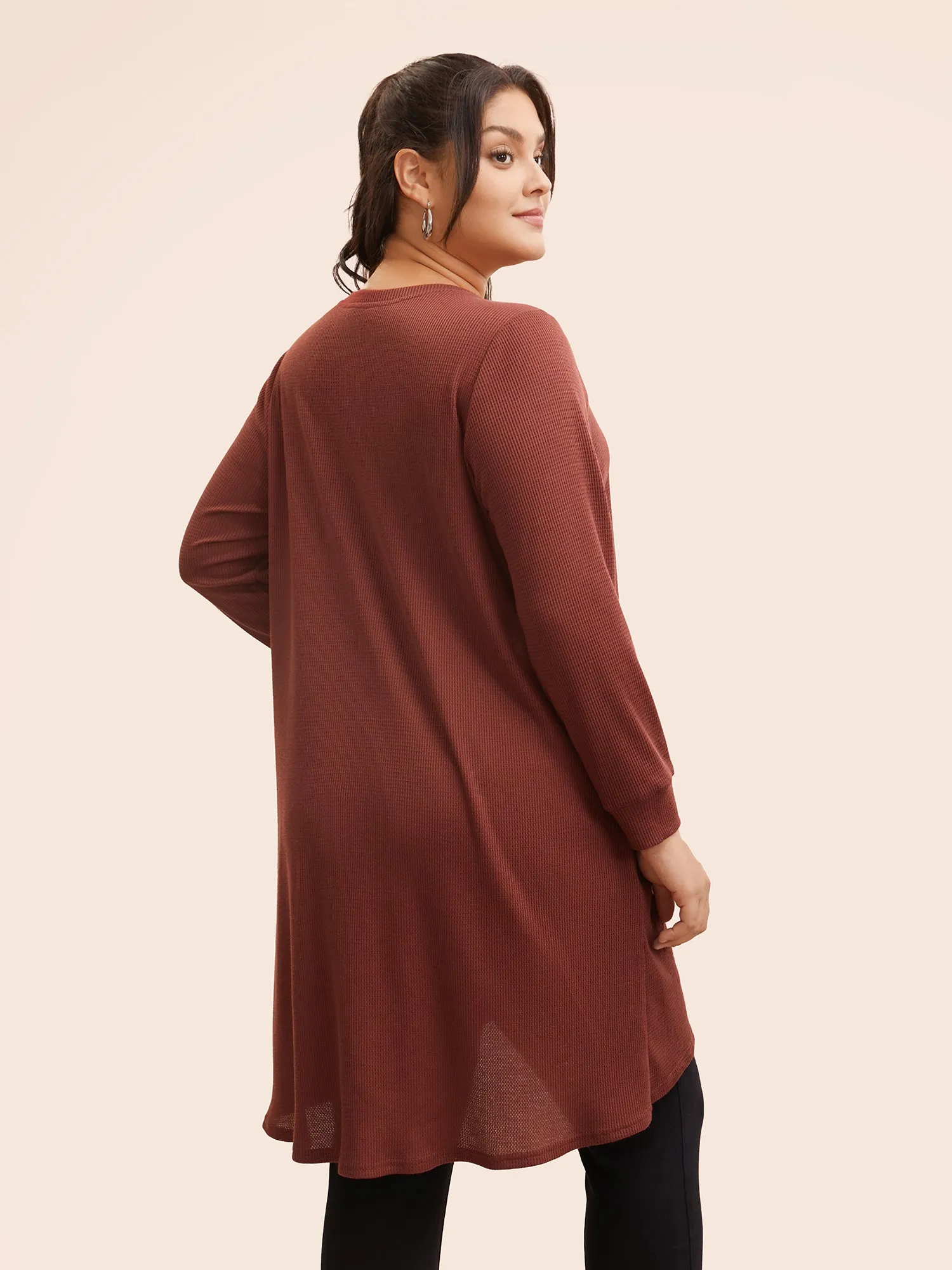 Solid Waffle Knit Overlap Hem T-shirt sold by Bloomchic product image thumbnail 2