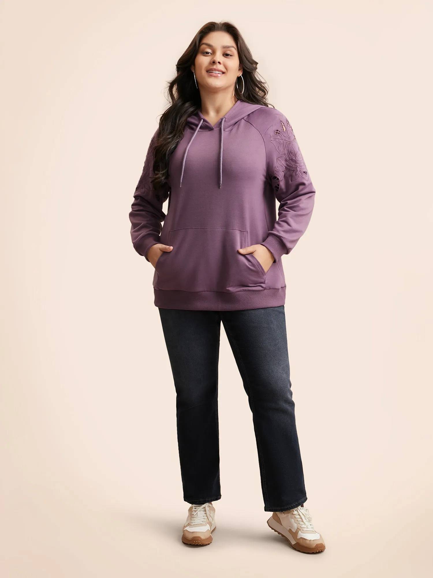 Floral Embroidered Cut Out Hooded Sweatshirt sold by Bloomchic product image thumbnail 5