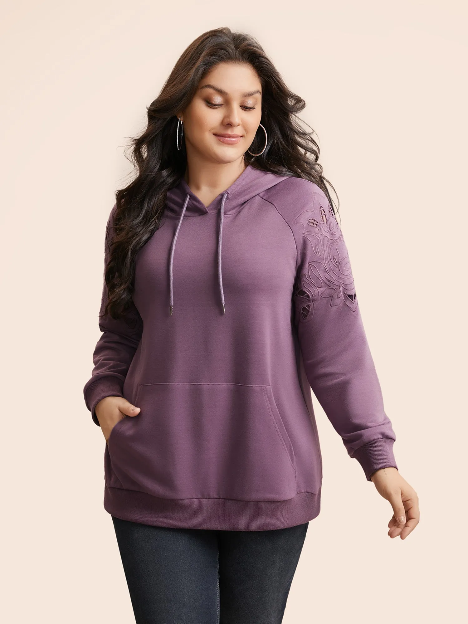 Floral Embroidered Cut Out Hooded Sweatshirt sold by Bloomchic product image thumbnail 3