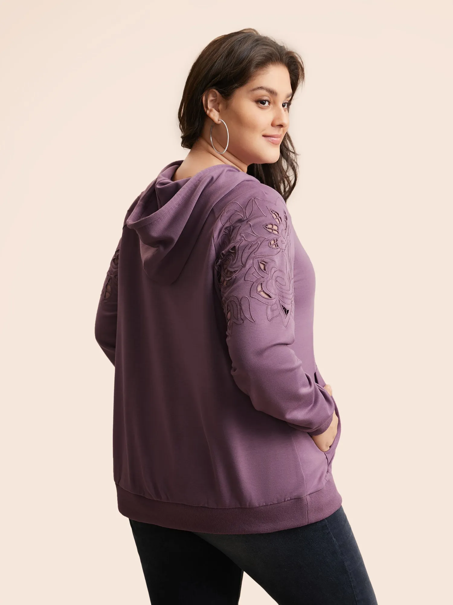 Floral Embroidered Cut Out Hooded Sweatshirt sold by Bloomchic product image thumbnail 2
