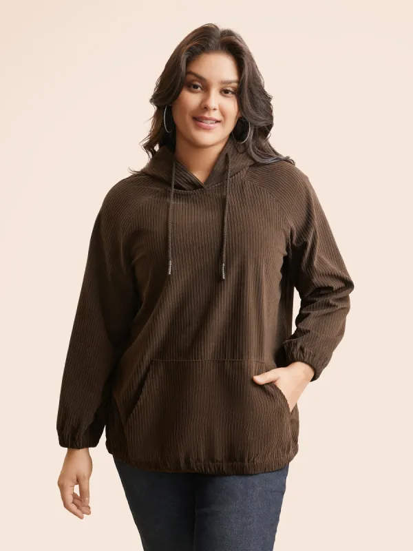 Solid Corduroy Hooded Drawstring Sweatshirt sold by Bloomchic