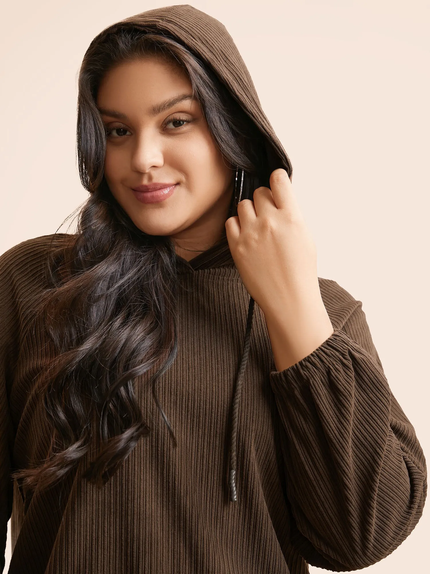 Solid Corduroy Hooded Drawstring Sweatshirt sold by Bloomchic product image thumbnail 4