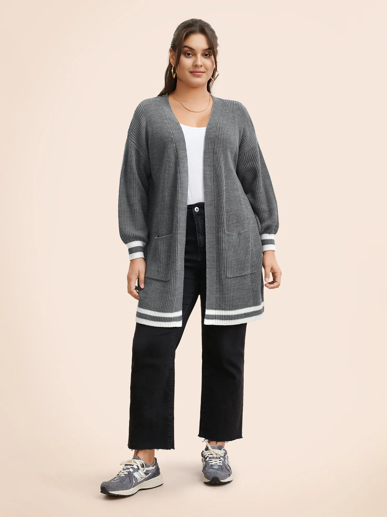 Texture Striped Patchwork Patched Pocket Cardigan sold by Bloomchic product image thumbnail 3