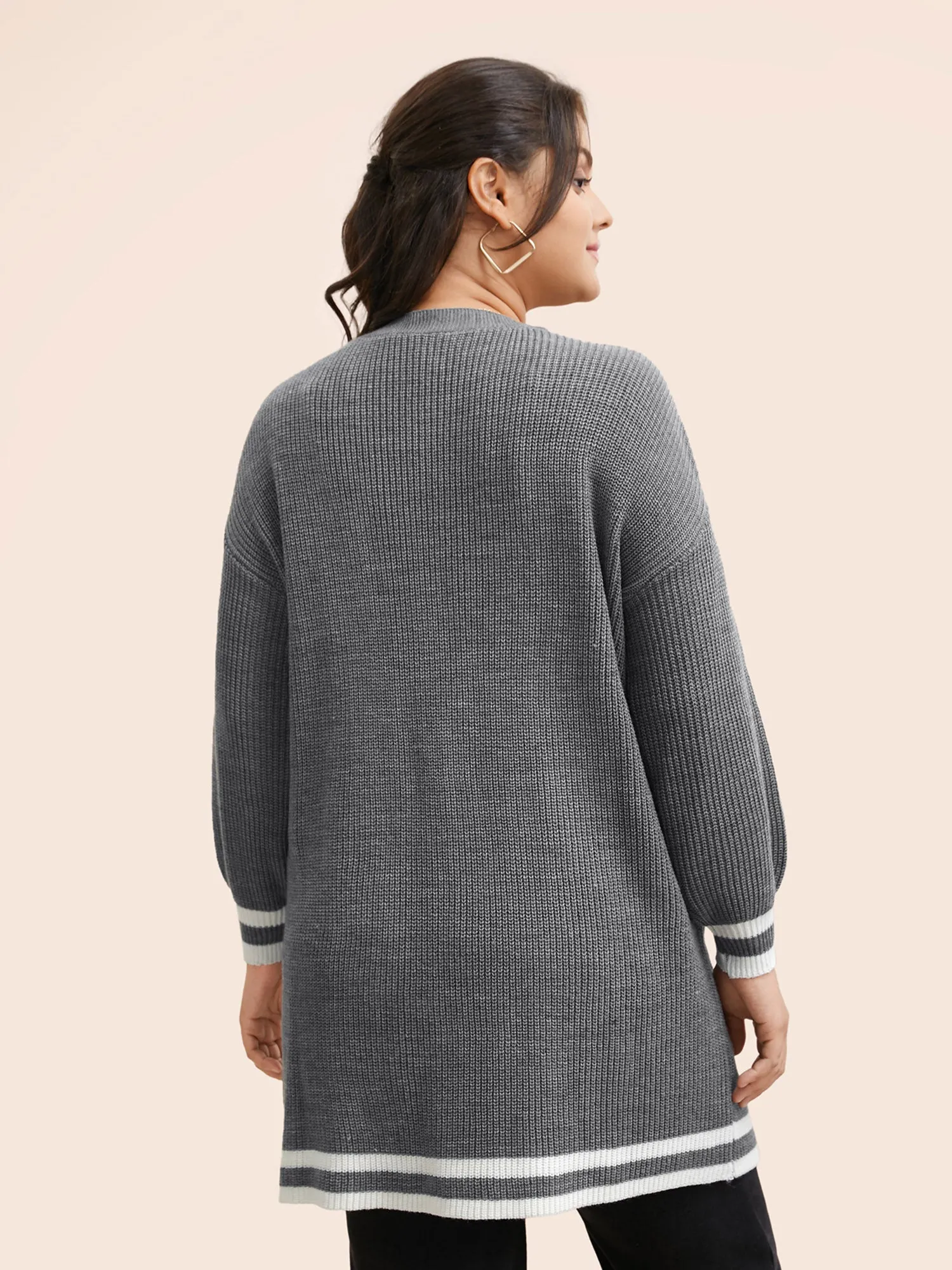 Texture Striped Patchwork Patched Pocket Cardigan sold by Bloomchic product image thumbnail 2