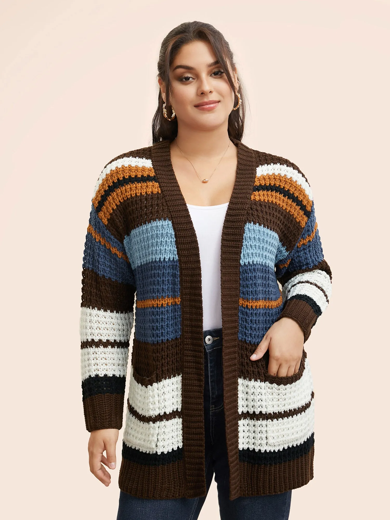 Colorblock Contrast Patched Pocket Cardigan sold by Bloomchic