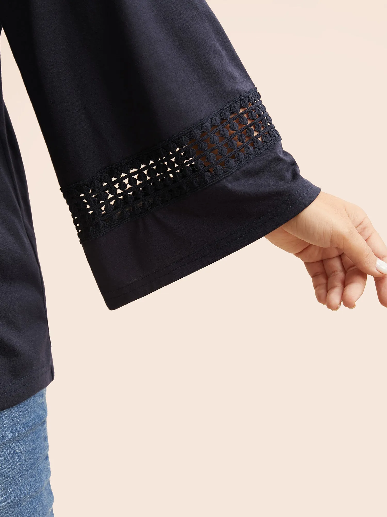 Round Neck Lace Trim Raglan Sleeve T-shirt sold by Bloomchic product image thumbnail 5