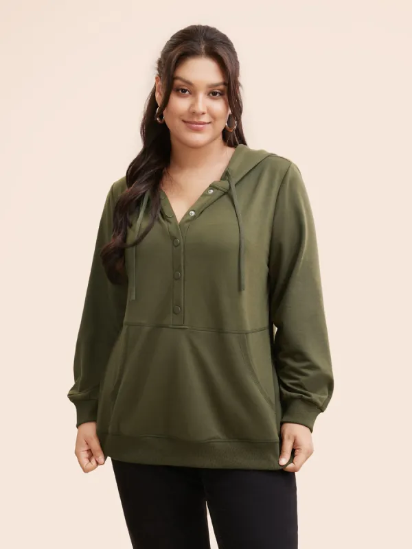 Solid Button Up Hooded Drawstring Sweatshirt sold by Bloomchic