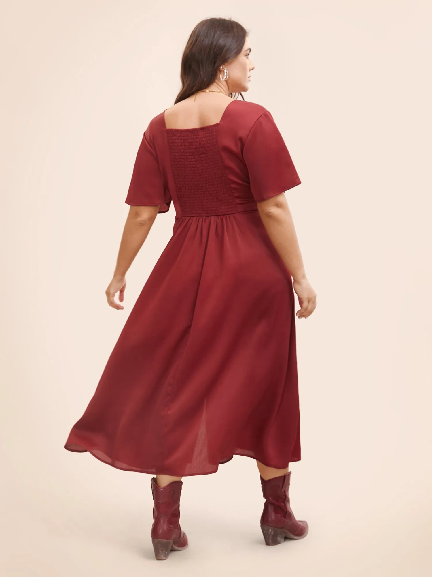 Solid Shirred Gathered Slit Hem Dress sold by Bloomchic product image thumbnail 4