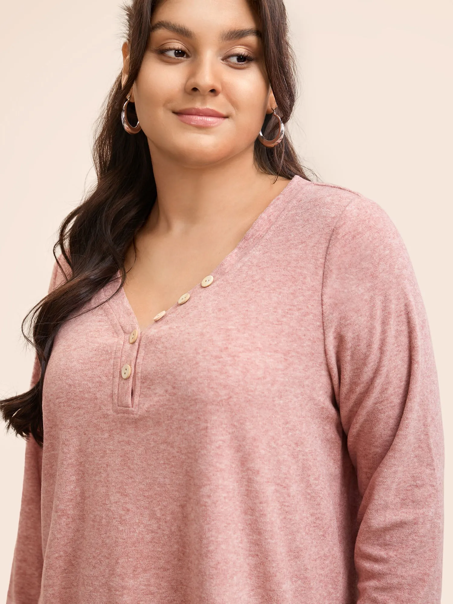 V Neck Button Detail Split Hem T-shirt sold by Bloomchic product image thumbnail 4