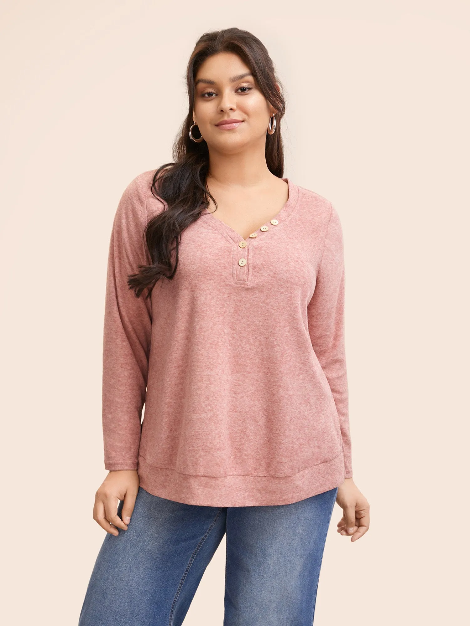 V Neck Button Detail Split Hem T-shirt sold by Bloomchic product image thumbnail 2