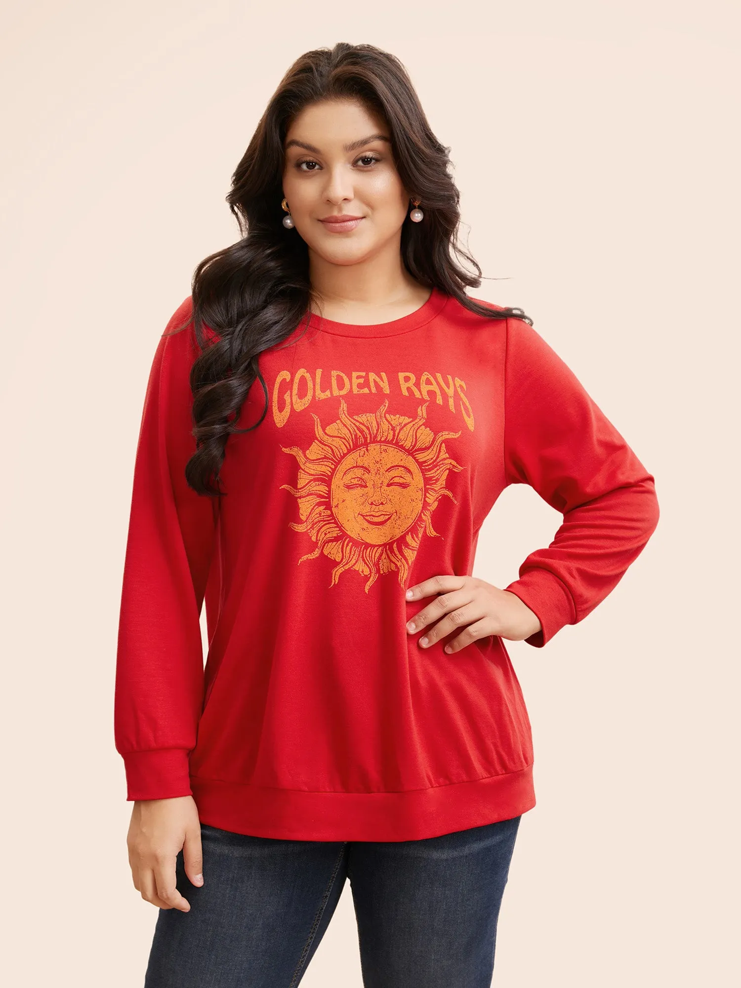 Sun Print Round Neck Sweatshirt sold by Bloomchic