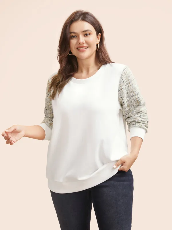 Round Neck Textured Patchwork Sweatshirt sold by Bloomchic