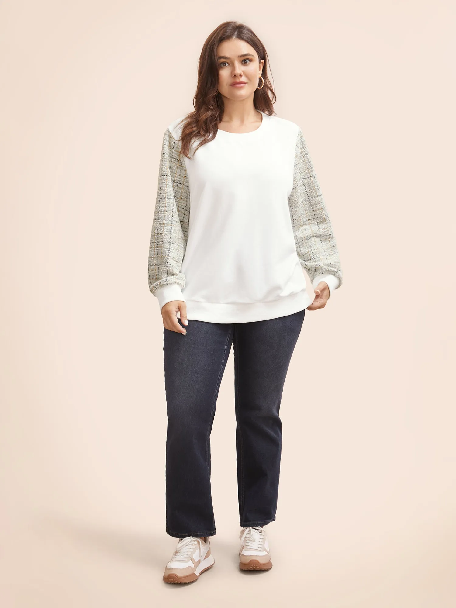 Round Neck Textured Patchwork Sweatshirt sold by Bloomchic product image thumbnail 4