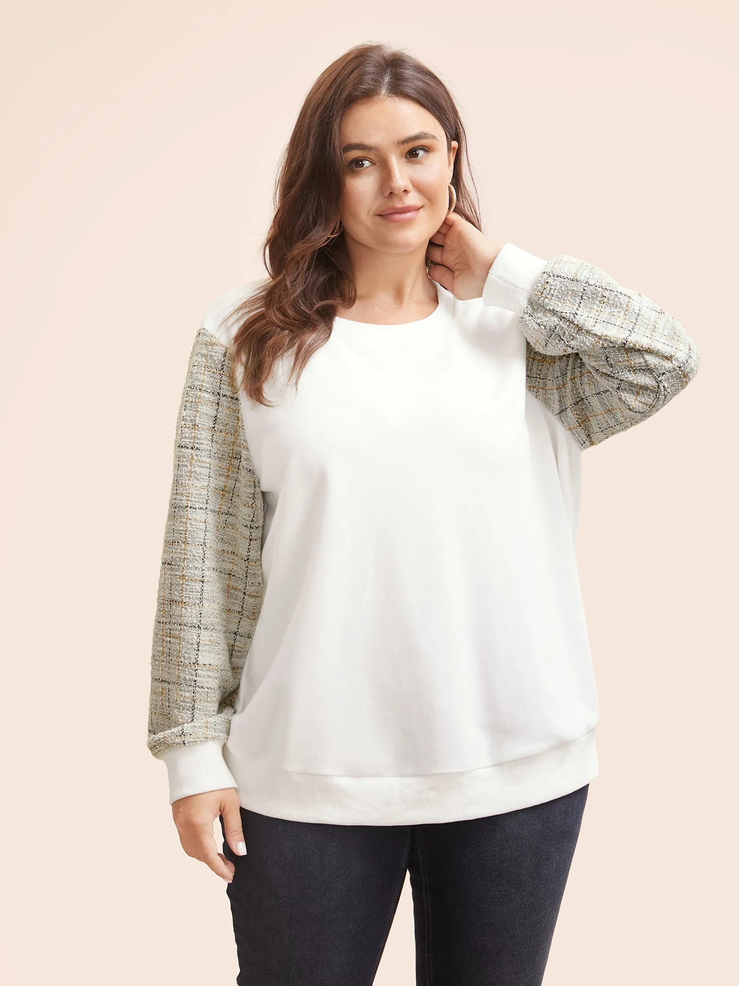 Round Neck Textured Patchwork Sweatshirt sold by Bloomchic product image thumbnail 2