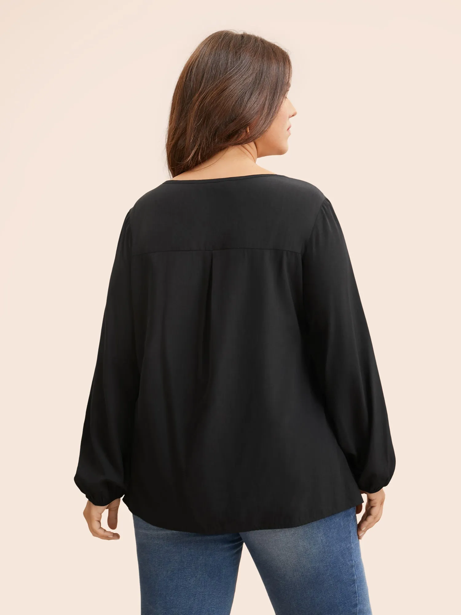 Round Neck Cut Out Lantern Sleeve Blouse sold by Bloomchic product image thumbnail 4