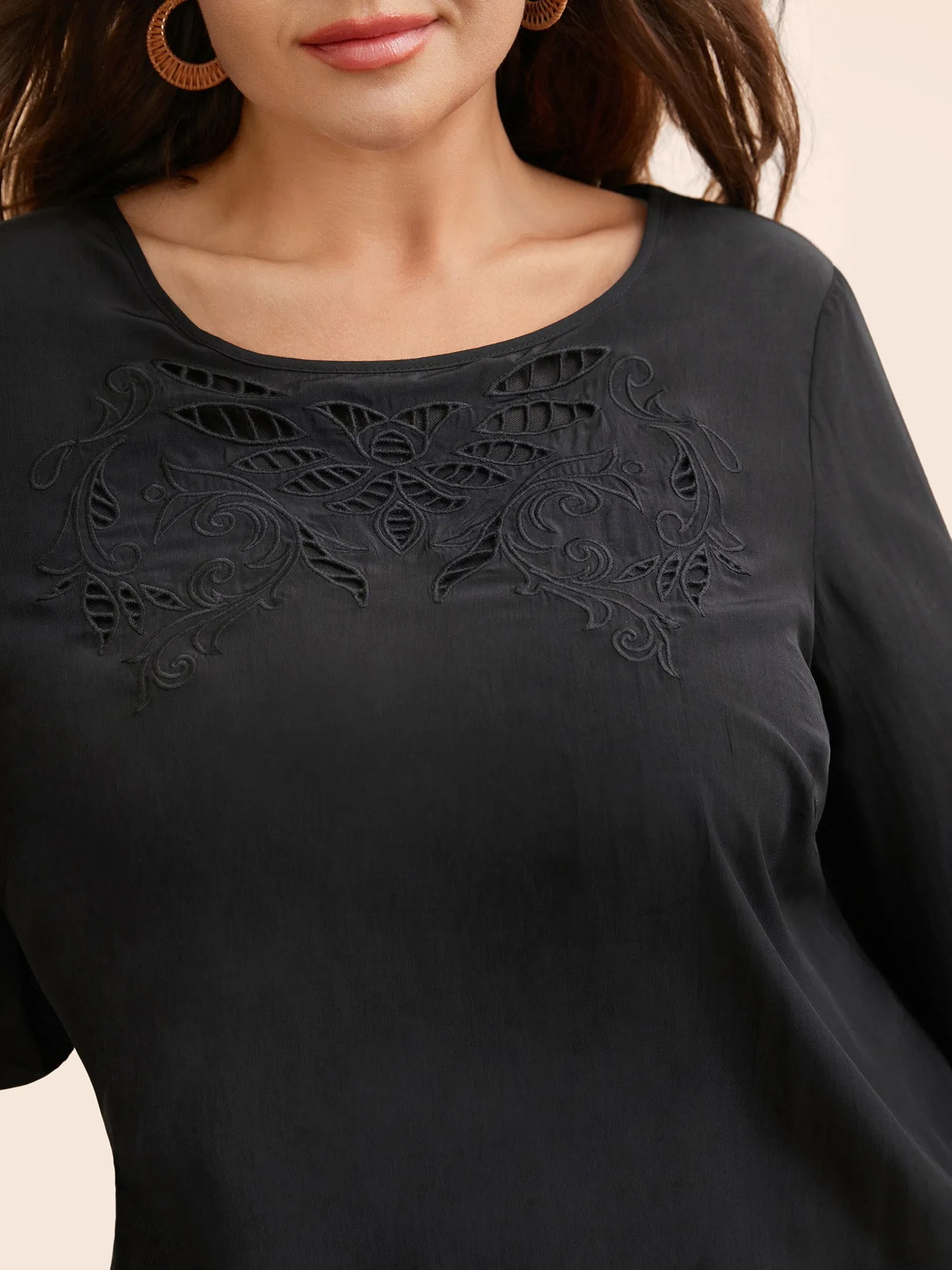 Round Neck Cut Out Lantern Sleeve Blouse sold by Bloomchic product image thumbnail 3