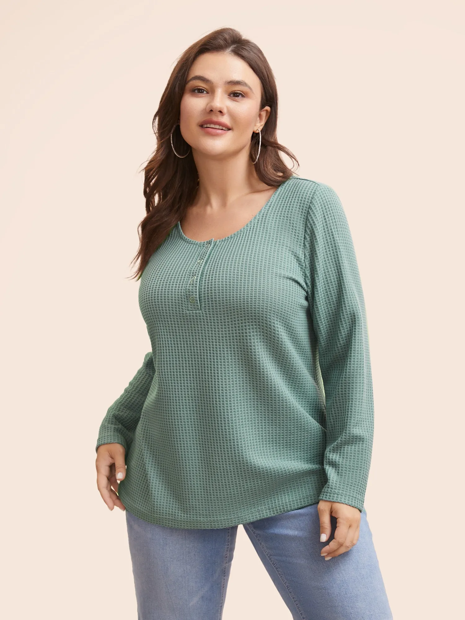 Solid Waffle Knit Round Neck T-shirt sold by Bloomchic