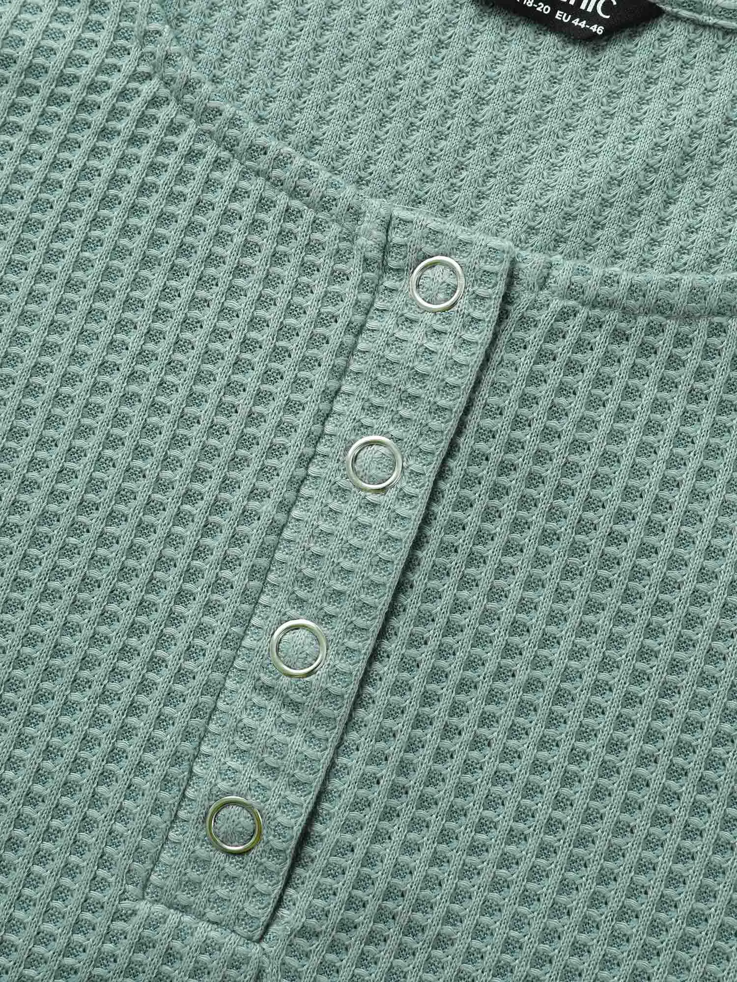 Solid Waffle Knit Round Neck T-shirt sold by Bloomchic product image thumbnail 5