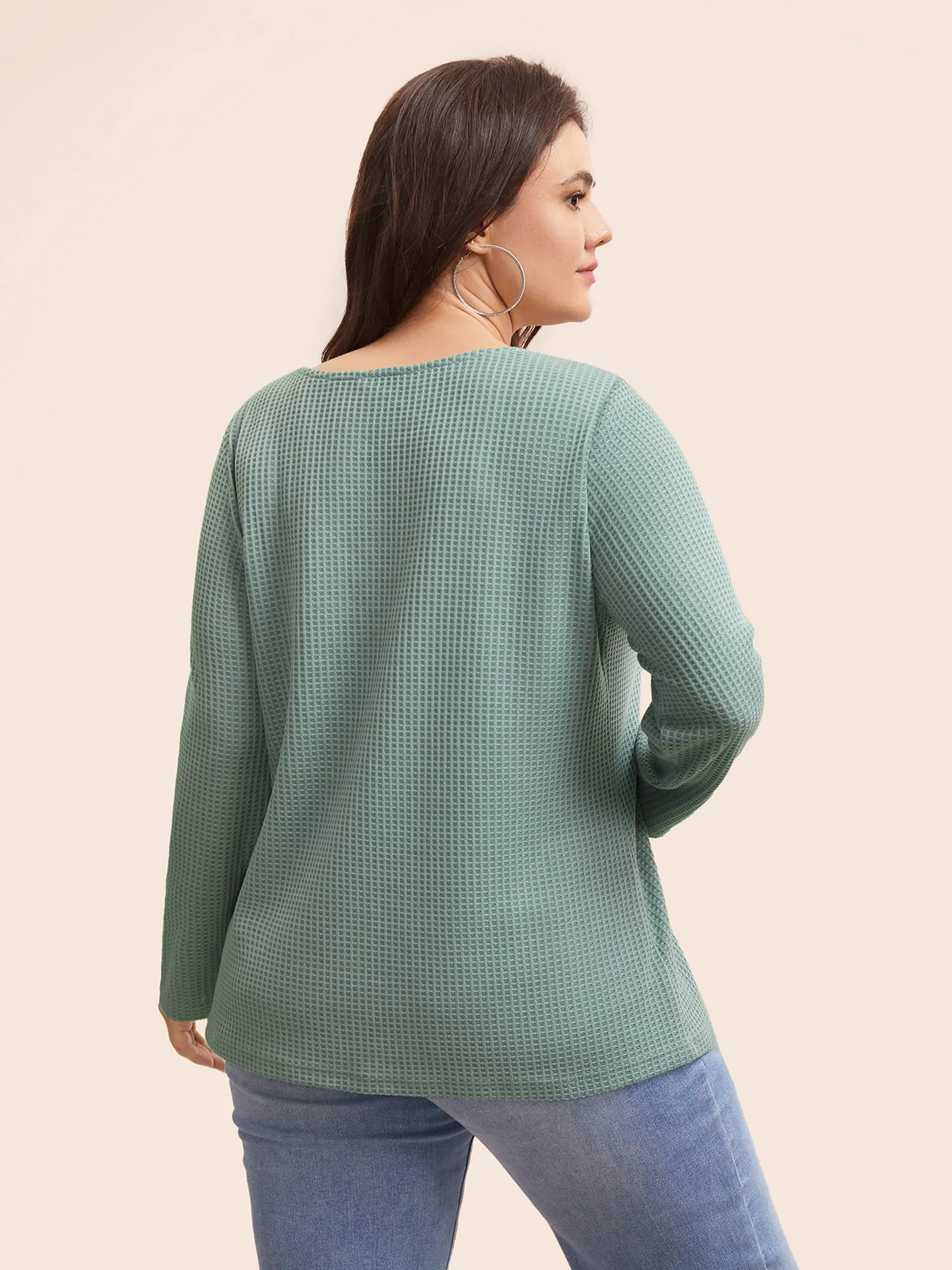Solid Waffle Knit Round Neck T-shirt sold by Bloomchic product image thumbnail 4
