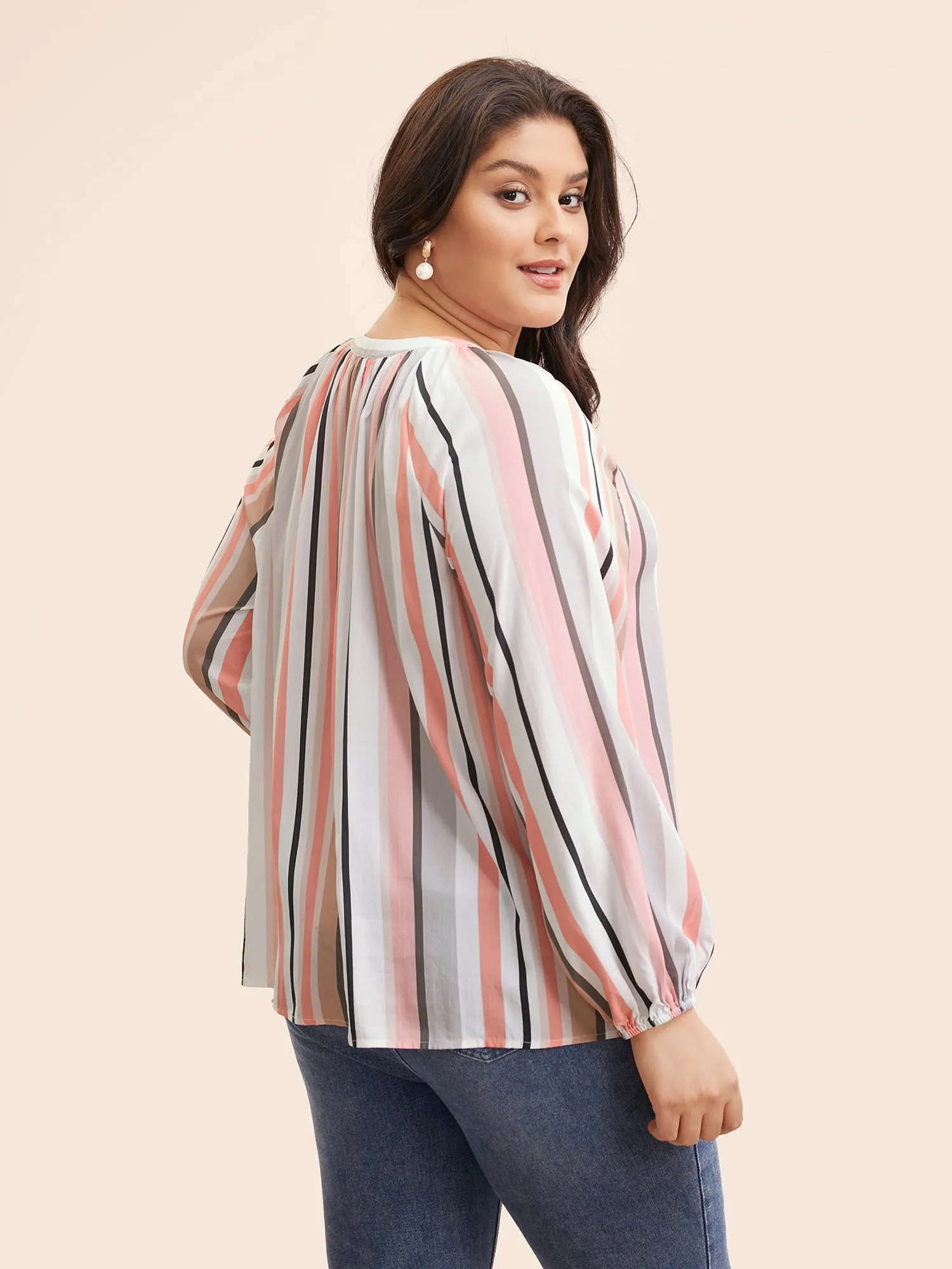 Striped Tie Knot Lantern Sleeve Blouse sold by Bloomchic product image thumbnail 3