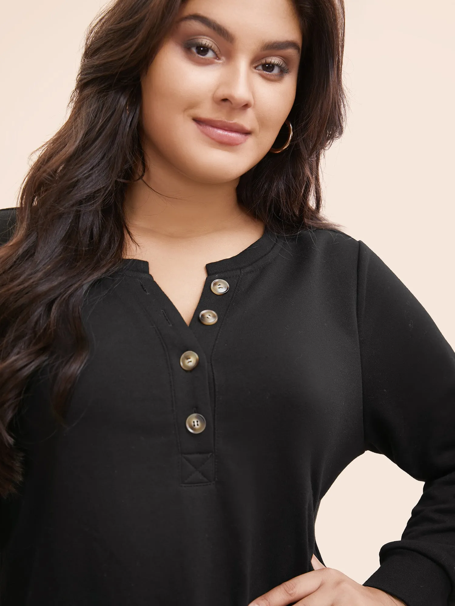 Plain Crew Neck Button Up Sweatshirt sold by Bloomchic product image thumbnail 3