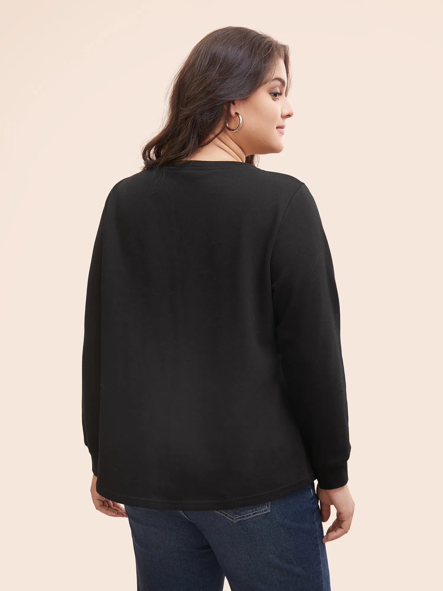 Plain Crew Neck Button Up Sweatshirt sold by Bloomchic product image thumbnail 4