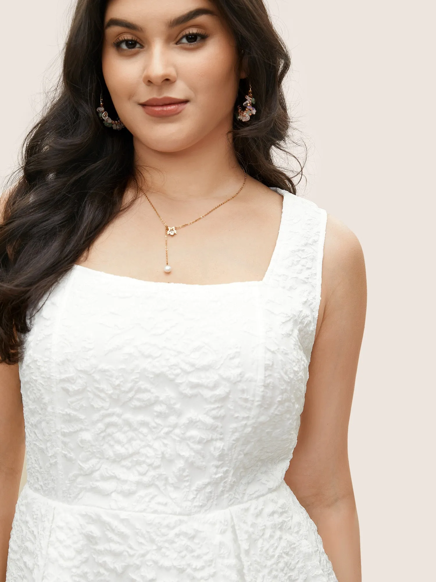 Textured Solid Pocket Square Neck Tank Dress sold by Bloomchic product image thumbnail 4