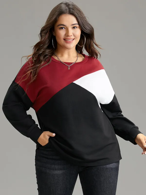 Colorblock Contrast Round Neck Drop Shoulder Sweatshirt sold by Bloomchic