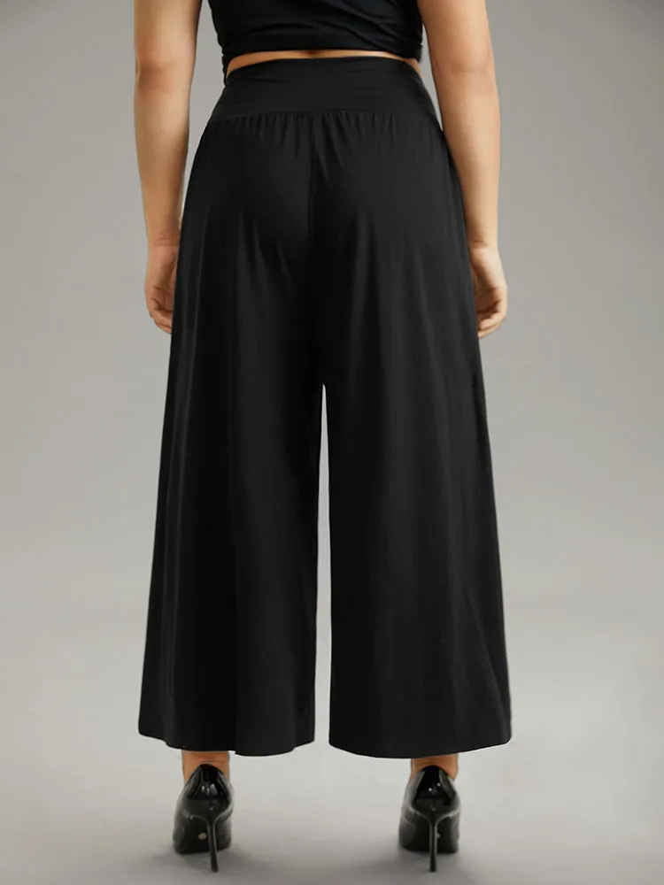 Plain Wrap Hem Wideband Waist Wide Leg Pants sold by Bloomchic product image thumbnail 2