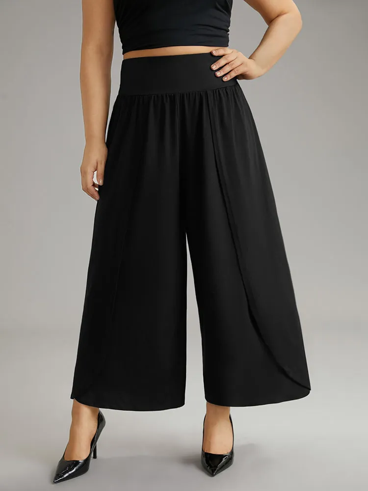 Plain Wrap Hem Wideband Waist Wide Leg Pants sold by Bloomchic