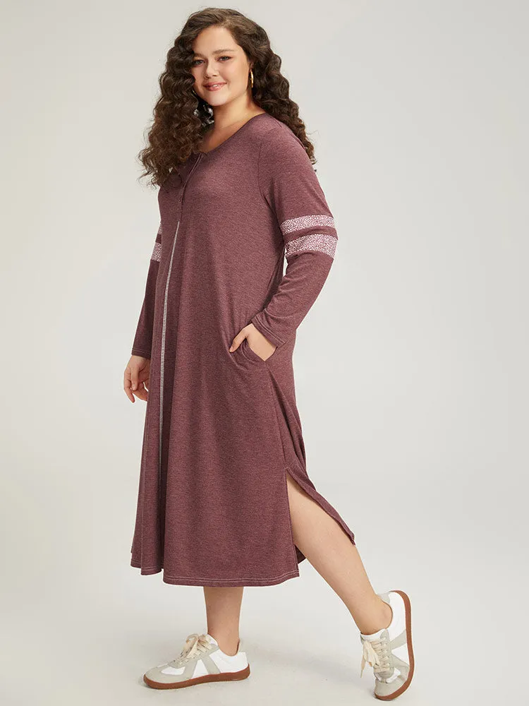 Supersoft Essentials Leopard Print Patchwork Stitch Pocket Button Up Split Hem Dress sold by Bloomchic product image thumbnail 4