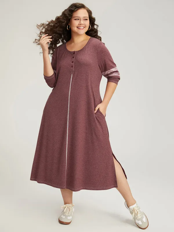 Supersoft Essentials Leopard Print Patchwork Stitch Pocket Button Up Split Hem Dress sold by Bloomchic