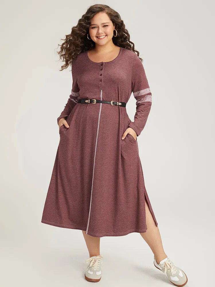 Supersoft Essentials Leopard Print Patchwork Stitch Pocket Button Up Split Hem Dress sold by Bloomchic product image thumbnail 2