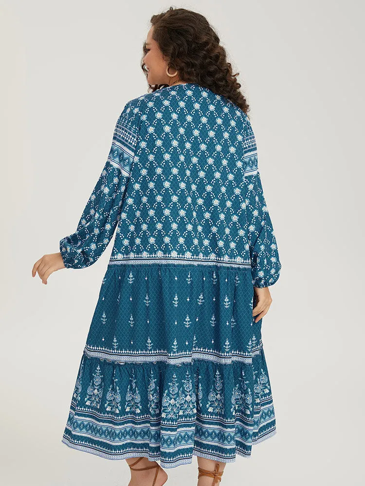 Bandana Print Knot Neck Lantern Sleeve Dress sold by Bloomchic product image thumbnail 3