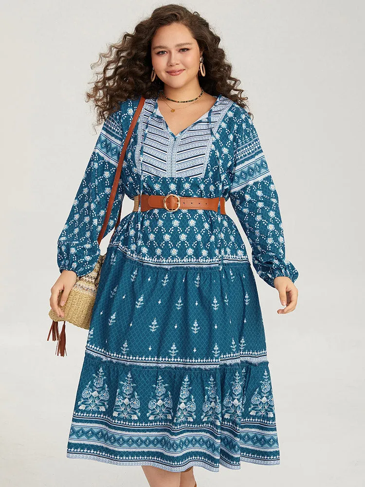 Bandana Print Knot Neck Lantern Sleeve Dress sold by Bloomchic product image thumbnail 4