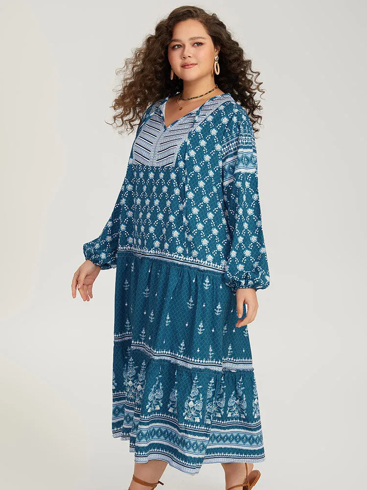 Bandana Print Knot Neck Lantern Sleeve Dress sold by Bloomchic product image thumbnail 5