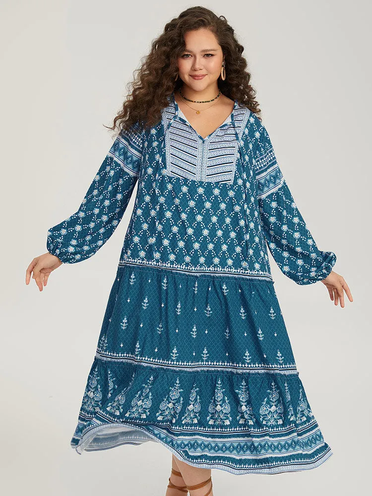 Bandana Print Knot Neck Lantern Sleeve Dress sold by Bloomchic product image thumbnail 2