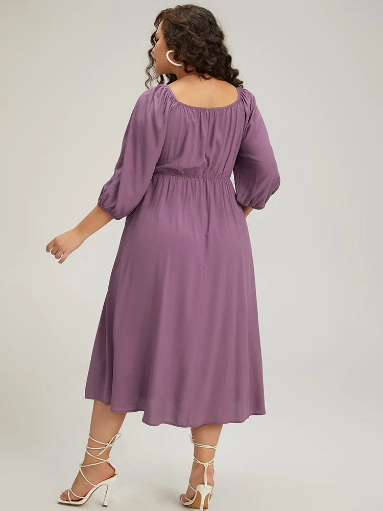 Plain Shirred Square Neck Elastic Cuffs Dress sold by Bloomchic product image thumbnail 3