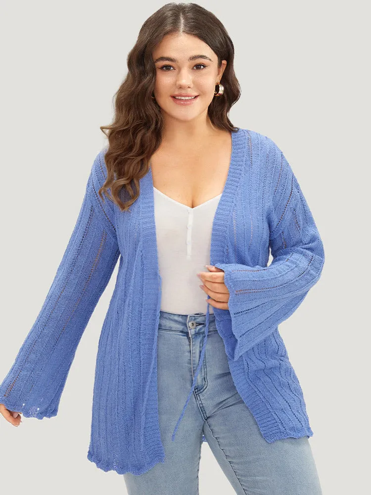 Plain Ties Front Bell Sleeve Scalloped Trim Cardigan sold by Bloomchic product image thumbnail 3