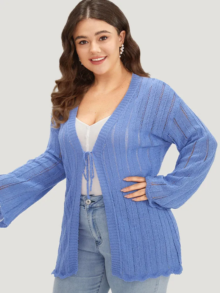 Plain Ties Front Bell Sleeve Scalloped Trim Cardigan sold by Bloomchic product image thumbnail 4