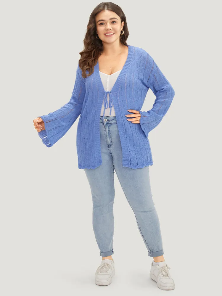 Plain Ties Front Bell Sleeve Scalloped Trim Cardigan sold by Bloomchic product image thumbnail 5