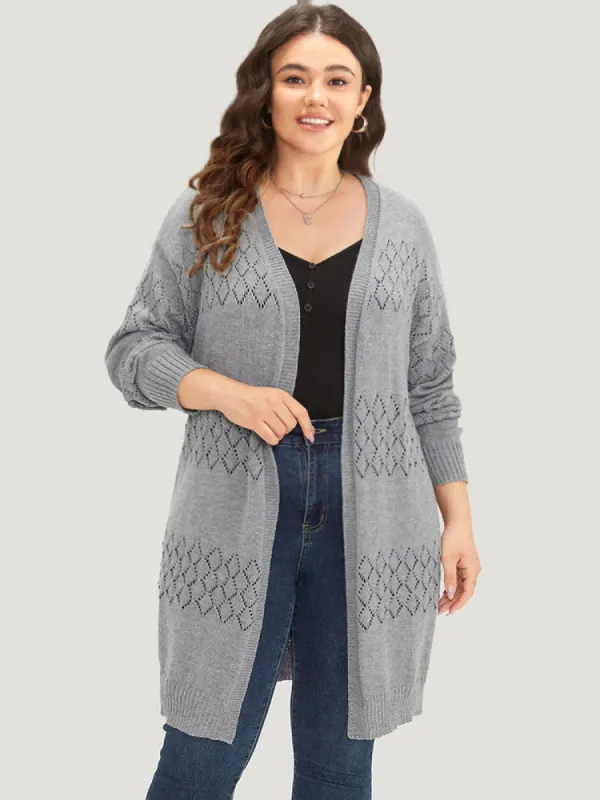 Geometric Eyelet Elastic Cuffs Tunic Cardigan sold by Bloomchic
