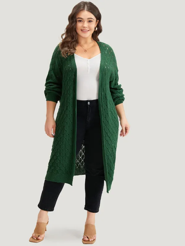 Plain Geo Eyelet Drop Shoulder Maxi Cardigan sold by Bloomchic