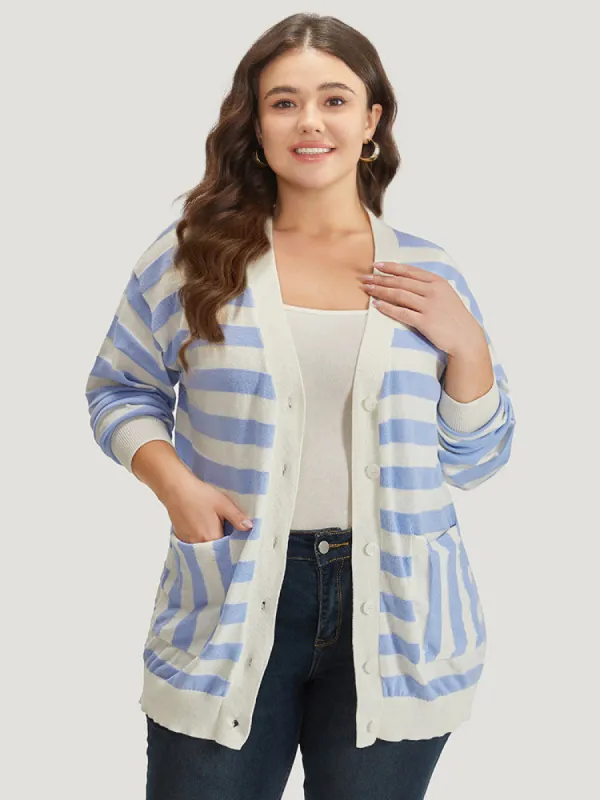 Striped Button Down Patched Pocket Cardigan sold by Bloomchic
