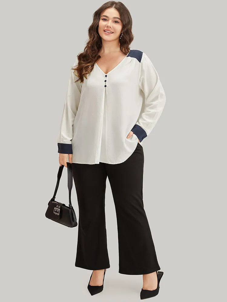 Contrast Patchwork Plicated Button Detail Blouse sold by Bloomchic product image thumbnail 4