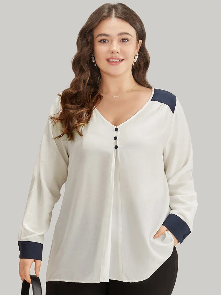 Contrast Patchwork Plicated Button Detail Blouse sold by Bloomchic product image thumbnail 3